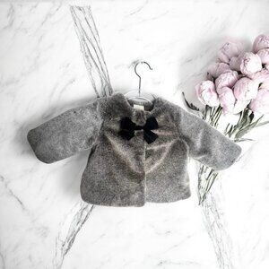 Fancy Baby First Impressions BABY GIRLS Sable Gray FAUX-FUR COAT (6-9months) Bow